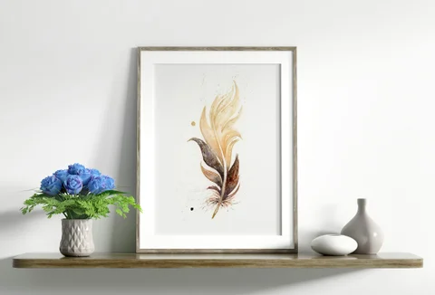 Image of a feather watercolor painting by Shayna Larsen, originals & prints available