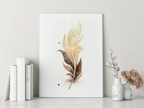 Image of a feather watercolor painting by Shayna Larsen, originals & prints available
