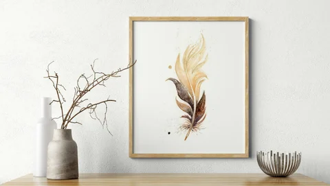 Image of a feather watercolor painting by Shayna Larsen, originals & prints available