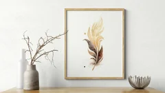 Image of a feather watercolor painting by Shayna Larsen, originals & prints available