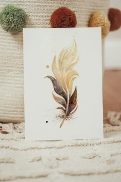 Image of a feather watercolor painting by Shayna Larsen, originals & prints available