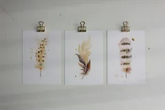 Image of a feather watercolor painting by Shayna Larsen, originals & prints available