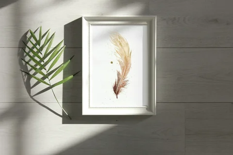 Image of a feather watercolor painting by Shayna Larsen, originals & prints available
