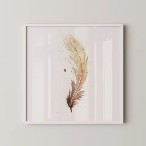 Image of a feather watercolor painting by Shayna Larsen, originals & prints available