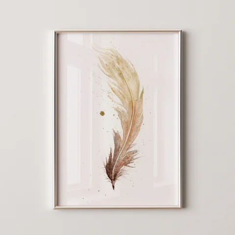 Image of a feather watercolor painting by Shayna Larsen, originals & prints available