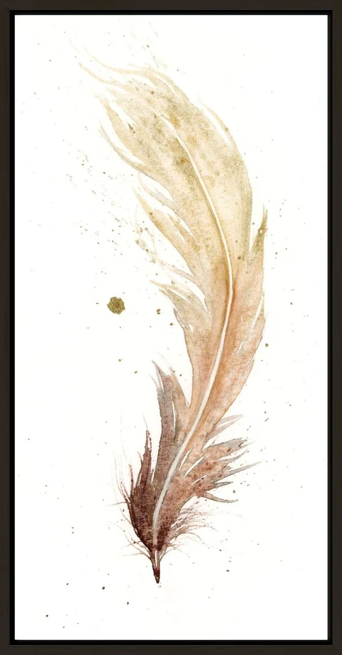 Image of a feather watercolor painting by Shayna Larsen, originals & prints available
