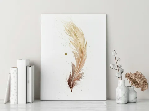 Image of a feather watercolor painting by Shayna Larsen, originals & prints available