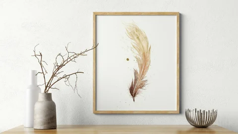 Image of a feather watercolor painting by Shayna Larsen, originals & prints available