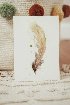 Image of a feather watercolor painting by Shayna Larsen, originals & prints available