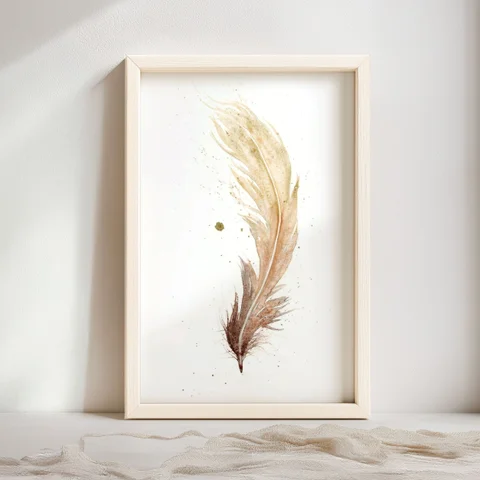Image of a feather watercolor painting by Shayna Larsen, originals & prints available