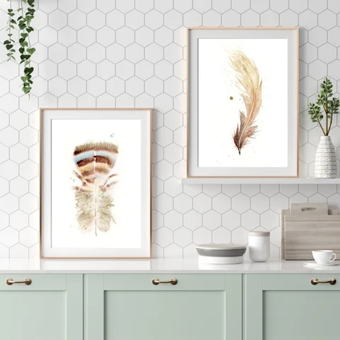 Image of a feather watercolor painting by Shayna Larsen, originals & prints available
