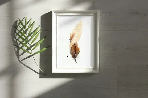 Image of a feather watercolor painting by Shayna Larsen, originals & prints available