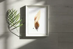 Image of a feather watercolor painting by Shayna Larsen, originals & prints available