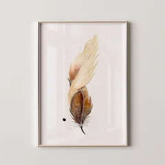 Image of a feather watercolor painting by Shayna Larsen, originals & prints available