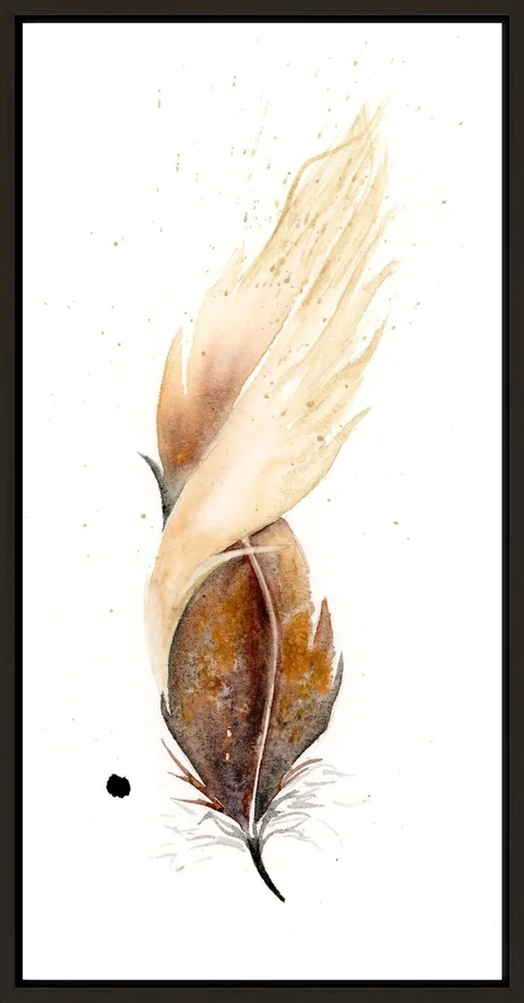 Image of a feather watercolor painting by Shayna Larsen, originals & prints available