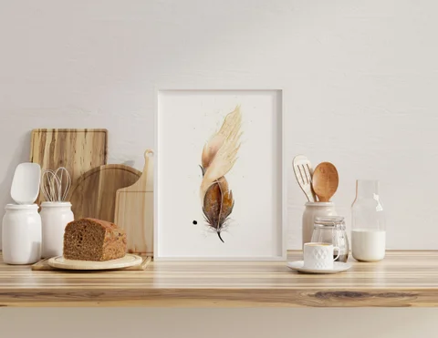 Image of a feather watercolor painting by Shayna Larsen, originals & prints available