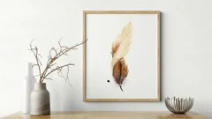 Image of a feather watercolor painting by Shayna Larsen, originals & prints available