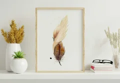 Image of a feather watercolor painting by Shayna Larsen, originals & prints available