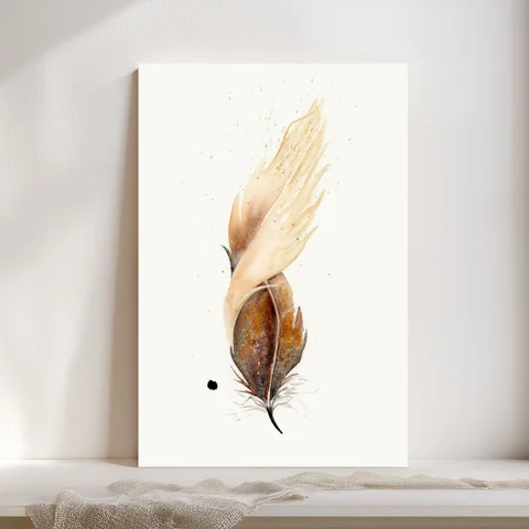 Image of a feather watercolor painting by Shayna Larsen, originals & prints available