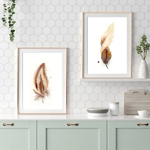 Image of a feather watercolor painting by Shayna Larsen, originals & prints available