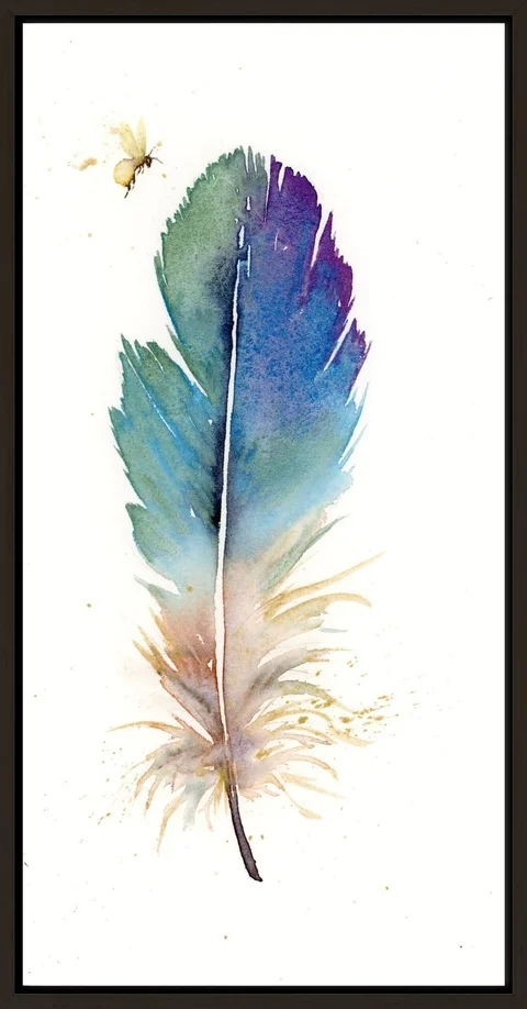 Image of a feather watercolor painting by Shayna Larsen, originals & prints available