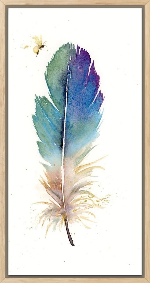 Image of a feather watercolor painting by Shayna Larsen, originals & prints available