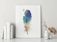 Image of a feather watercolor painting by Shayna Larsen, originals & prints available