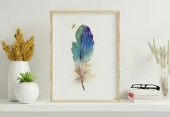 Image of a feather watercolor painting by Shayna Larsen, originals & prints available