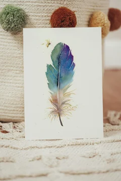 Image of a feather watercolor painting by Shayna Larsen, originals & prints available
