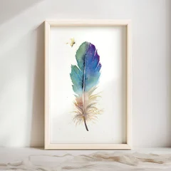 Image of a feather watercolor painting by Shayna Larsen, originals & prints available