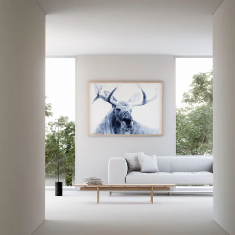 Image of a moose watercolor painting by Shayna Larsen, originals & prints available