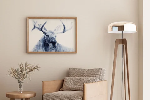 Image of a moose watercolor painting by Shayna Larsen, originals & prints available