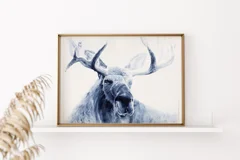 Image of a moose watercolor painting by Shayna Larsen, originals & prints available
