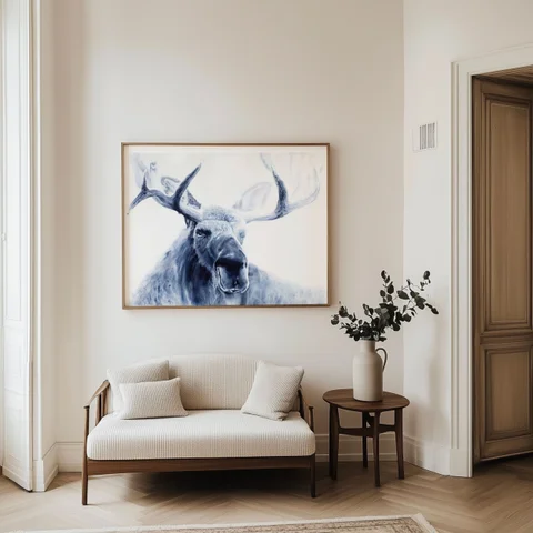 Image of a moose watercolor painting by Shayna Larsen, originals & prints available