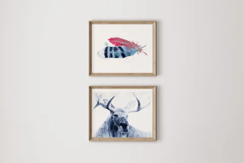 Image of a moose watercolor painting by Shayna Larsen, originals & prints available