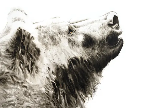 Image of a bear watercolor painting by Shayna Larsen, originals & prints available