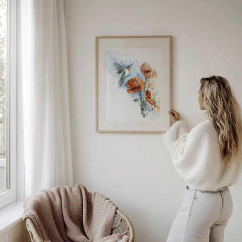 Image of a hummingbird watercolor painting by Shayna Larsen, originals & prints available