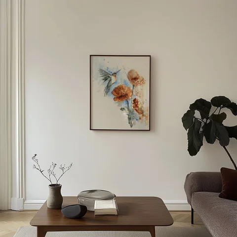 Image of a hummingbird watercolor painting by Shayna Larsen, originals & prints available