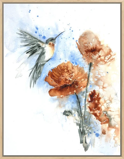 Image of a hummingbird watercolor painting by Shayna Larsen, originals & prints available