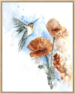 Image of a hummingbird watercolor painting by Shayna Larsen, originals & prints available