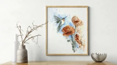 Image of a hummingbird watercolor painting by Shayna Larsen, originals & prints available