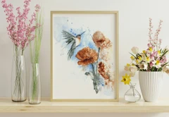 Image of a hummingbird watercolor painting by Shayna Larsen, originals & prints available