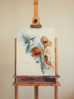 Image of a hummingbird watercolor painting by Shayna Larsen, originals & prints available
