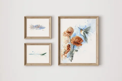 Image of a hummingbird watercolor painting by Shayna Larsen, originals & prints available