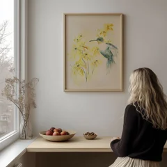 Image of a hummingbird watercolor painting by Shayna Larsen, originals & prints available