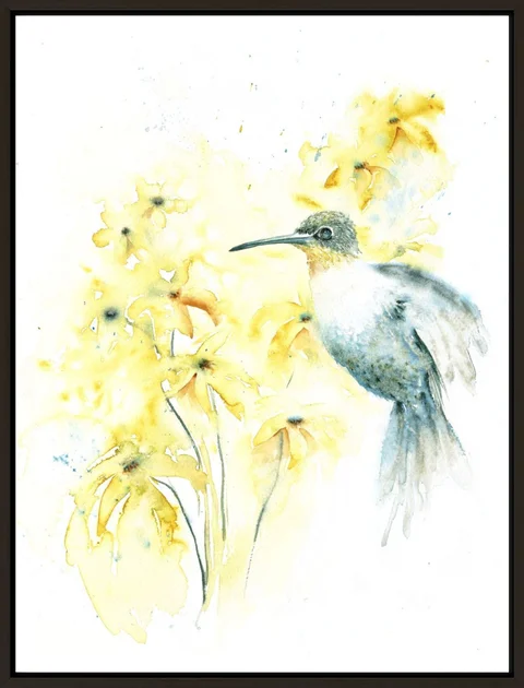 Image of a hummingbird watercolor painting by Shayna Larsen, originals & prints available