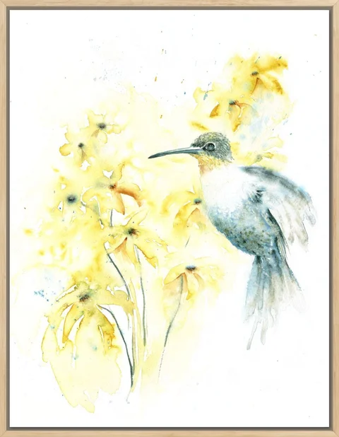 Image of a hummingbird watercolor painting by Shayna Larsen, originals & prints available