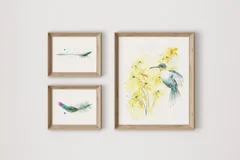 Image of a hummingbird watercolor painting by Shayna Larsen, originals & prints available