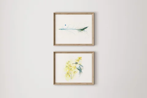 Image of a hummingbird watercolor painting by Shayna Larsen, originals & prints available