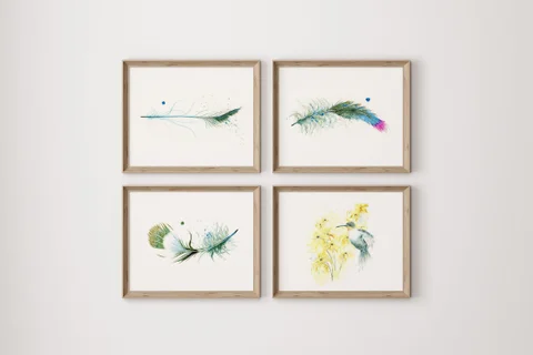 Image of a hummingbird watercolor painting by Shayna Larsen, originals & prints available